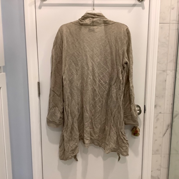 All Saints Elsie Long Tan Crinkled Open Draped Cardigan Sweater SZ 6 - Picture 3 of 12